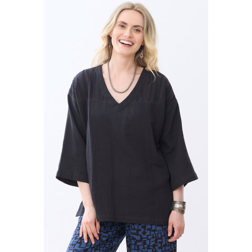 Naila Double Gauze V-Neck Tunic - Black