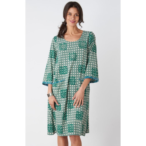 Poonam Scoop-Neck Shift Dress - Algae