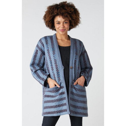 Assam Block Print Quilted Jersey Jacket - Periwinkle