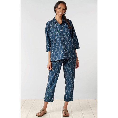 Disha Ikat Tapered Leg Pant - Navy