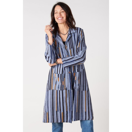 Rasima Long Swing Coat - Cloud/Multi