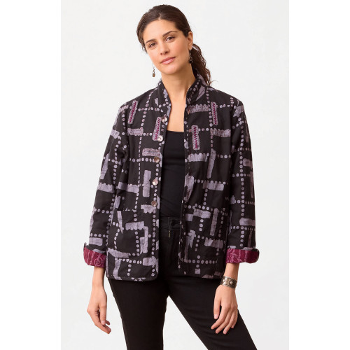 Anandi Reversible Band Collar Jacket - Black/Eggplant
