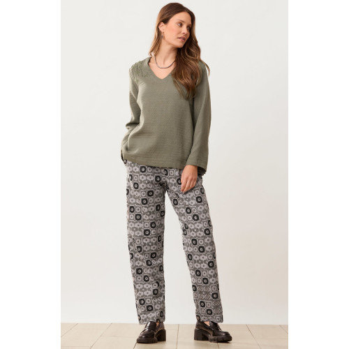Kavya Block Print French Terry Pant - Heather grey/Black