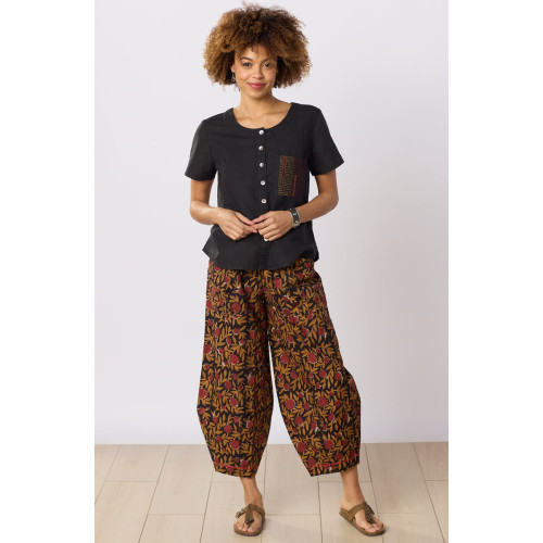Dhulia Drawstring Lantern-Leg Pant - Black/Multi