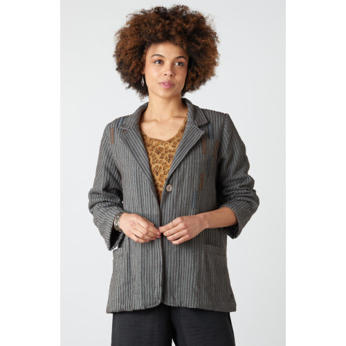 Charu Chenille Stripe Casual Blazer - Shadow
