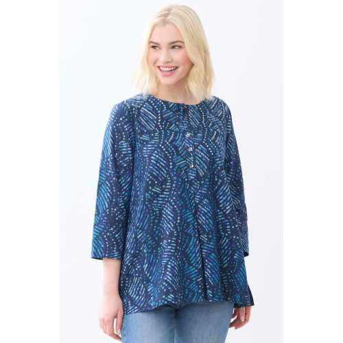 Sharuna 3/4 Sleeve Batik Print Top - Deep sea/Charcoal