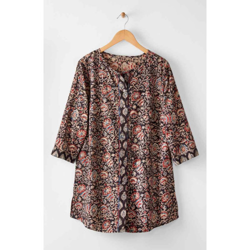 Sanoli 3/4-Sleeve Scoop-Neck Tunic - Black/Multi